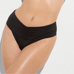 Victoria's Secret High Waist Bikini Bottom Flattering Ruched Waist Black Large